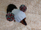 Warm hat for pets with pom-poms, Hat for mini dachshund with two pompons dachshundknit