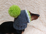 Monkey pet hat with big pompom, warm winter dog hat with pompom dachshundknit