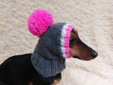 Monkey pet hat with big pompom, warm winter dog hat with pompom dachshundknit