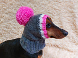 Monkey pet hat with big pompom, warm winter dog hat with pompom dachshundknit