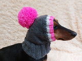 Monkey pet hat with big pompom, warm winter dog hat with pompom dachshundknit