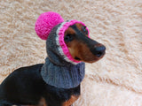 Monkey pet hat with big pompom, warm winter dog hat with pompom dachshundknit