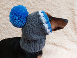 Monkey pet hat with big pompom, warm winter dog hat with pompom dachshundknit