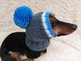 Monkey pet hat with big pompom, warm winter dog hat with pompom dachshundknit