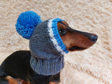 Monkey pet hat with big pompom, warm winter dog hat with pompom dachshundknit