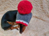 Monkey pet hat with big pompom, warm winter dog hat with pompom dachshundknit