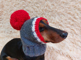 Monkey pet hat with big pompom, warm winter dog hat with pompom dachshundknit