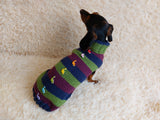 Dinosaur striped jumper with wooden buttons for pets dachshundknit