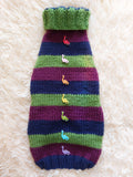 Dinosaur striped jumper with wooden buttons for pets dachshundknit