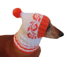 Clothes for dog orange knitted hat handmade with pompon - dachshundknit