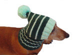 Clothes for small dog handmade knitted green hat with pompon - dachshundknit