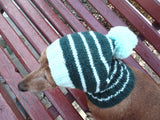 Clothes for small dog handmade knitted green hat with pompon - dachshundknit