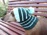 Clothes for small dog handmade knitted green hat with pompon - dachshundknit