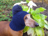 Dachshund winter hat with pompom rabbit - dachshundknit
