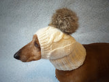 Dog hat knitted with natural pompom - dachshundknit