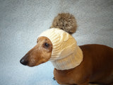 Dog hat knitted with natural pompom - dachshundknit