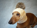 Dog hat knitted with natural pompom - dachshundknit