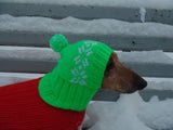Handmade warm hat with snowflakes for small dog - dachshundknit