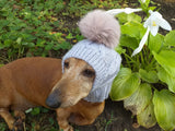 Hat for small dog with big pompom rabbit - dachshundknit