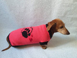 Knitted pink heart sweater for dachshund dachshundknit