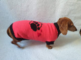 Knitted pink heart sweater for dachshund dachshundknit