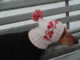 Pink hat with heart for small handmade dog - dachshundknit