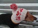 Pink hat with heart for small handmade dog - dachshundknit