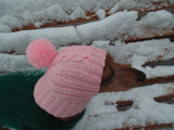 Pink warm winter hat for dachshund, pink hat dog dachshundknit