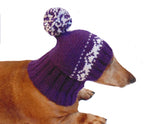 Purple knitted warm winter hat for small dog handmade - dachshundknit