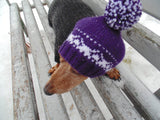 Purple knitted warm winter hat for small dog handmade - dachshundknit