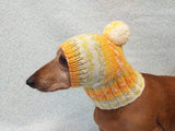 Warm winter hat with pompom for small dog - dachshundknit