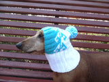 White and blue winter hat for dog or cat - dachshundknit