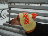 Yellow knitted clothes hat for small dog dachshunds - dachshundknit