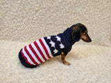 Dog sweater American flag, fancy dachshund outfit striped sweater with stars