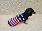 Dog sweater American flag, fancy dachshund outfit striped sweater with stars