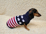 Dog sweater American flag, fancy dachshund outfit striped sweater with stars