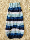 Striped Dachshund Knitted Sweater, Blue Ombre Dog Pullover, Cozy Miniature Dachshund Winter Wear, Stylish Handcrafted Dog Clothes