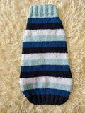 Striped Dachshund Knitted Sweater, Blue Ombre Dog Pullover, Cozy Miniature Dachshund Winter Wear, Stylish Handcrafted Dog Clothes