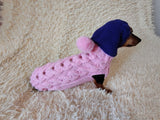 Dachshund Hoodie, Knitted Dog Jumper with Hood, Pink Wiener Dog Clothes, Puppy Winter Sweater, Handmade Pet Apparel