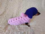 Dachshund Hoodie, Knitted Dog Jumper with Hood, Pink Wiener Dog Clothes, Puppy Winter Sweater, Handmade Pet Apparel