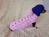 Dachshund Hoodie, Knitted Dog Jumper with Hood, Pink Wiener Dog Clothes, Puppy Winter Sweater, Handmade Pet Apparel