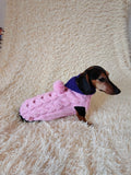 Dachshund Hoodie, Knitted Dog Jumper with Hood, Pink Wiener Dog Clothes, Puppy Winter Sweater, Handmade Pet Apparel