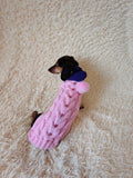 Dachshund Hoodie, Knitted Dog Jumper with Hood, Pink Wiener Dog Clothes, Puppy Winter Sweater, Handmade Pet Apparel