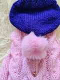Dachshund Hoodie, Knitted Dog Jumper with Hood, Pink Wiener Dog Clothes, Puppy Winter Sweater, Handmade Pet Apparel