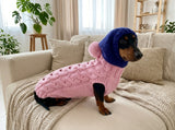 Dachshund Hoodie, Knitted Dog Jumper with Hood, Pink Wiener Dog Clothes, Puppy Winter Sweater, Handmade Pet Apparel
