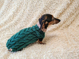 Dachshund Sweater, Knitted Dog Jumper, Green Cable Knit Dog Clothes, Small Dog Outfit, Winter Puppy Apparel, Handmade Dog Gift