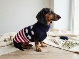 Dog sweater American flag, fancy dachshund outfit striped sweater with stars