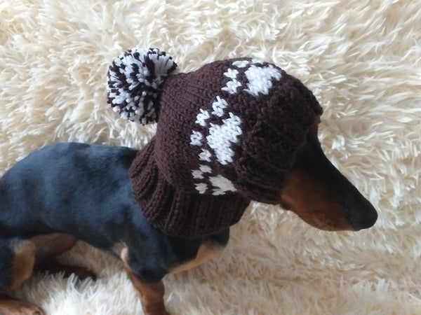 Paws clothes hat for dachshund or small dog,hat print paws with pom pom for dog,clothes with paws for dogs