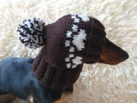 Paws clothes hat for dachshund or small dog,hat print paws with pom pom for dog,clothes with paws for dogs