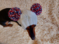 Pet hat with two tricolor pom poms, dachshund dog warm clothes outfit hat with pom poms dachshundknit